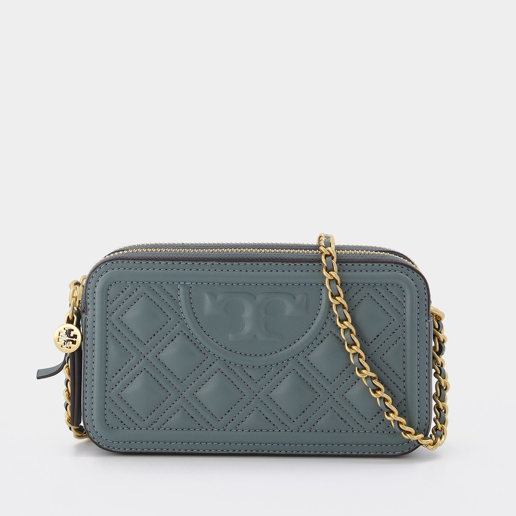 Tory Burch Fleming Double Zip Mini Bag In Light Blue