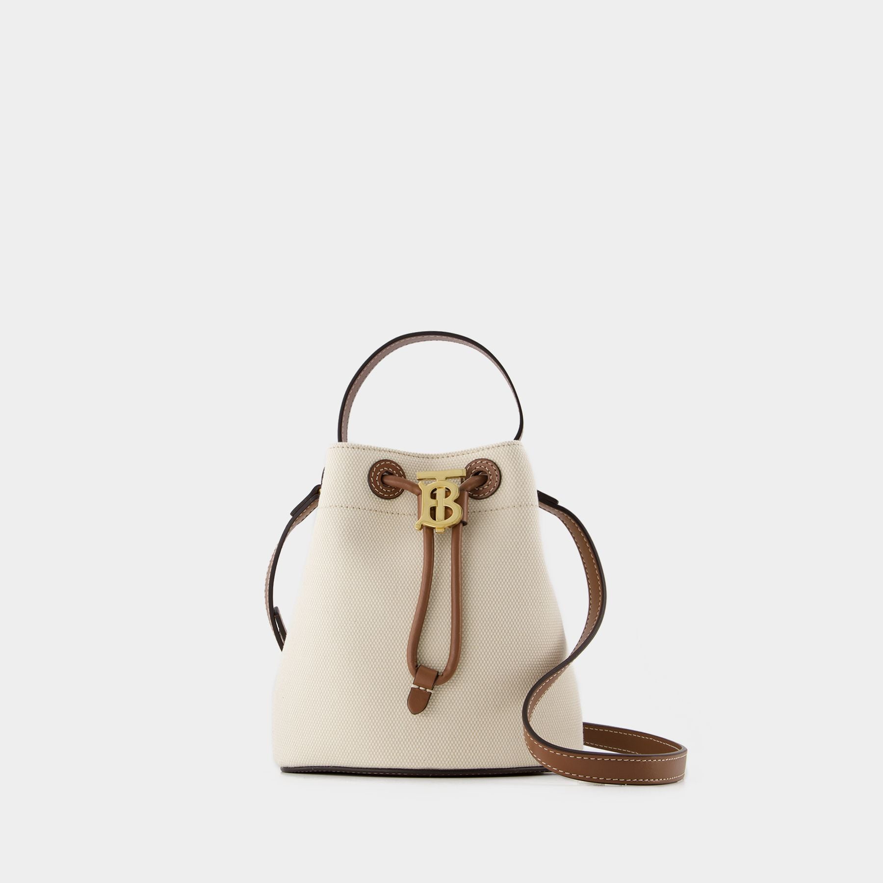 Burberry brown Leather Check TB Monogram Bucket Bag