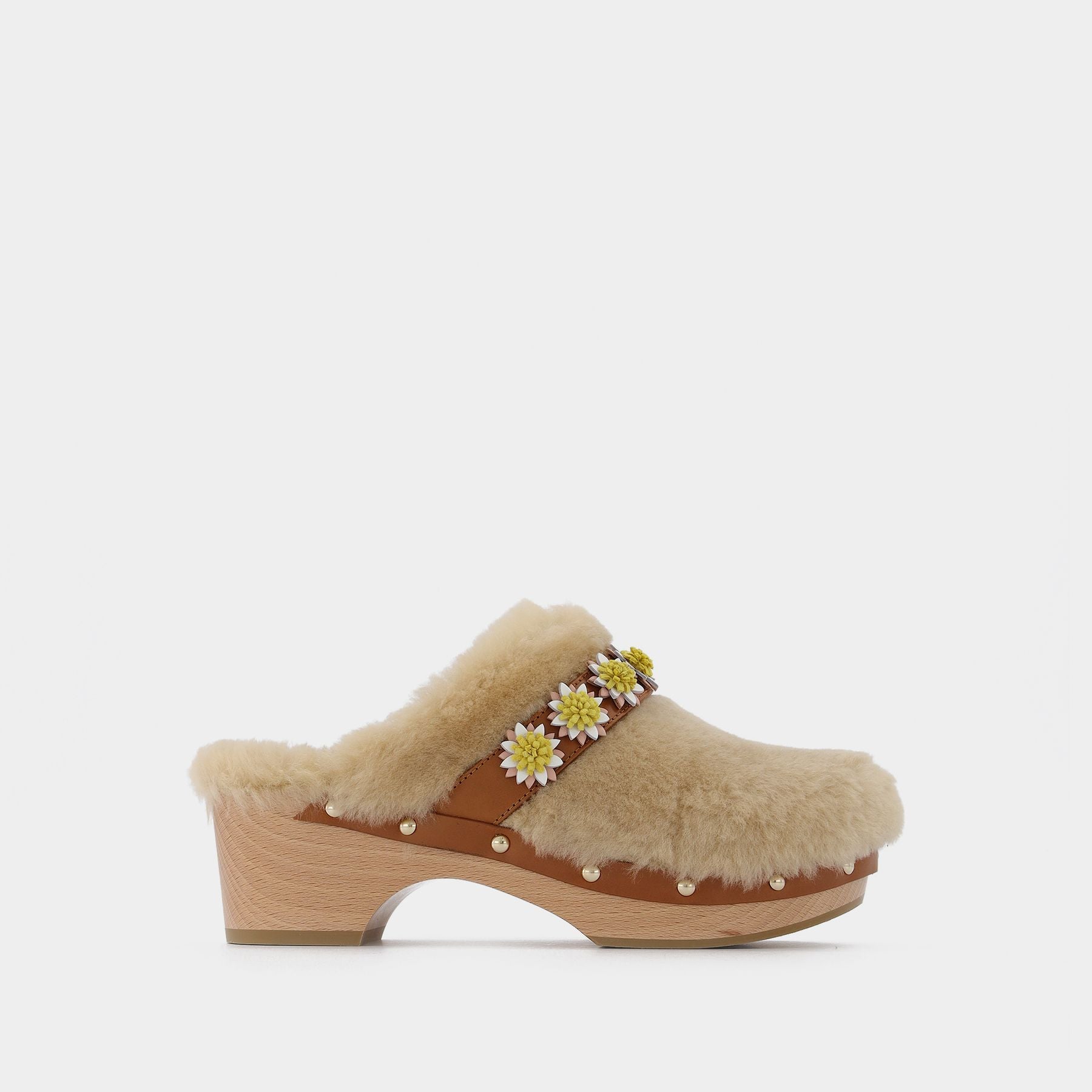 Jean Daisy Beige Shearling Clog