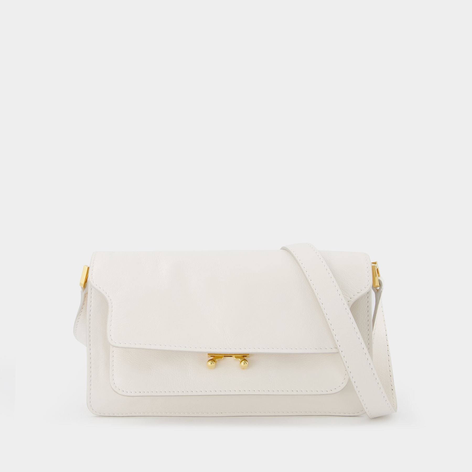 Trunk Soft Mini Leather Shoulder Bag in White - Marni