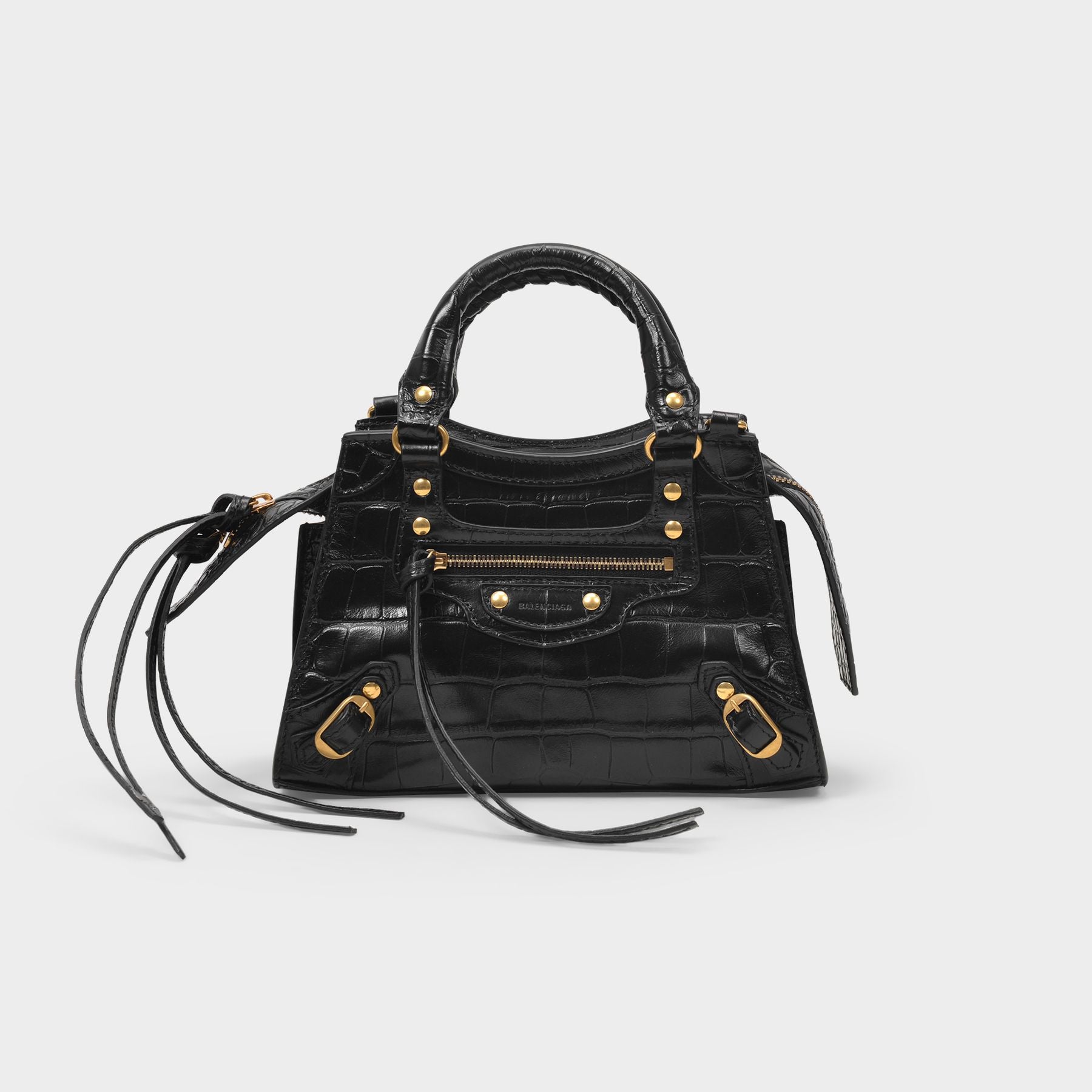 Balenciaga Neo Classic City Mini Crocodile-effect Leather Bag in Black