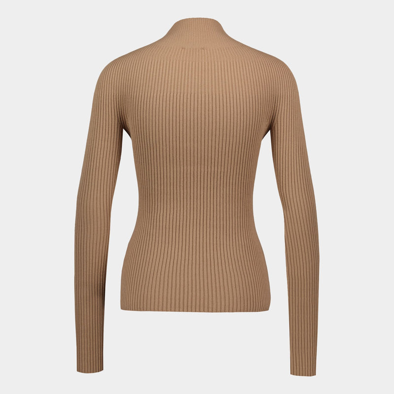 Mockneck Light Rib Sweater - Courreges - Cotton - Brown