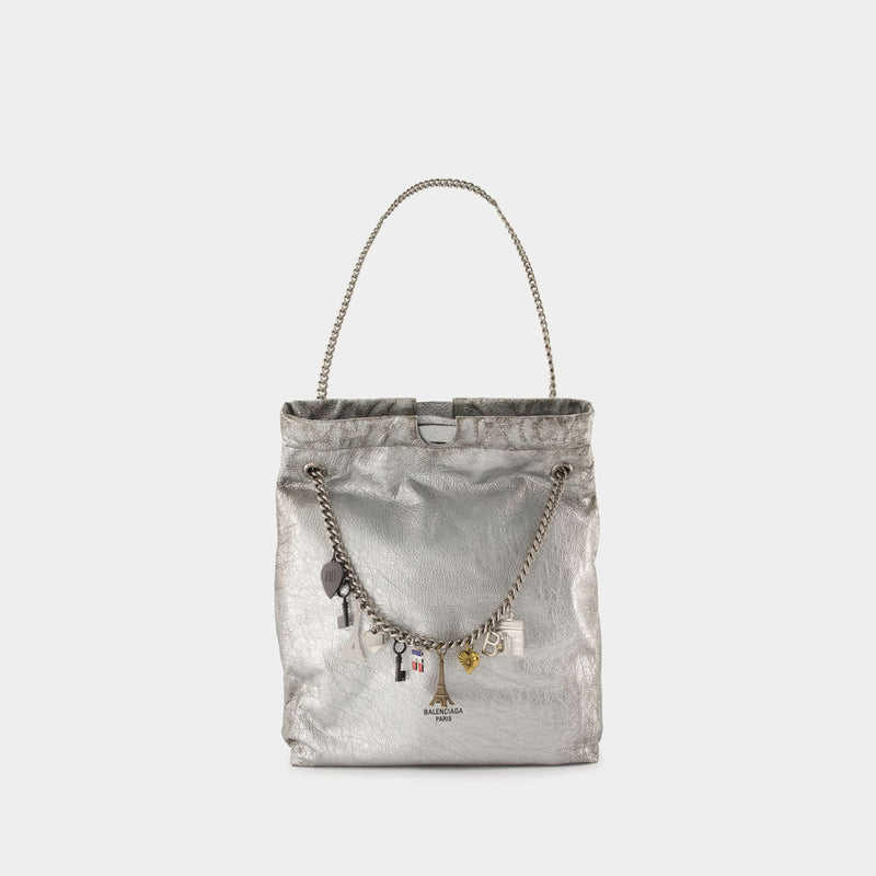 Crush Tote M Shoulder Bag - Balenciaga - Leather - Silver