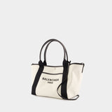 Navy Revamp M Shopper Bag - Balenciaga - Leather - White