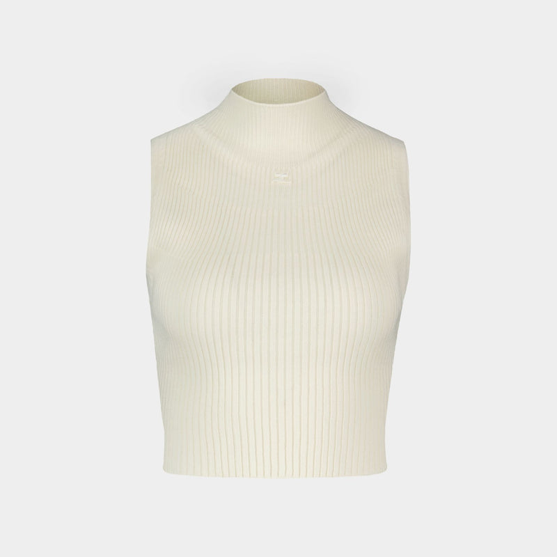 Mockneck T-Shirt - Courreges - Cotton - White