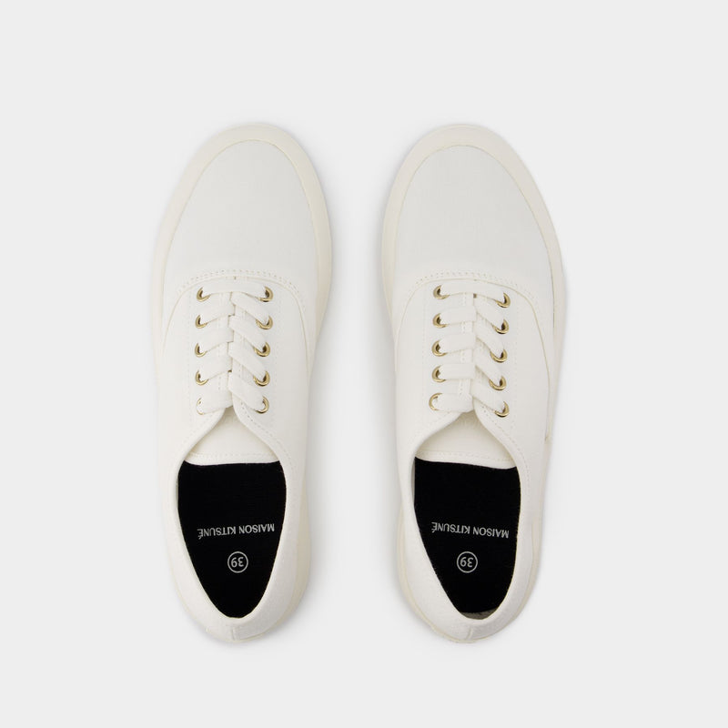 Lace Up Sneakers - Maison Kitsune - Cotton - White