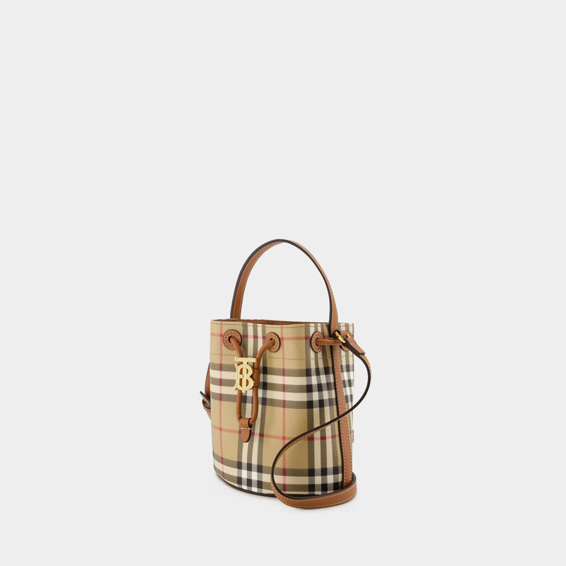 Drawstring Bucket Bag - Burberry - Synthetic Leather - Brown