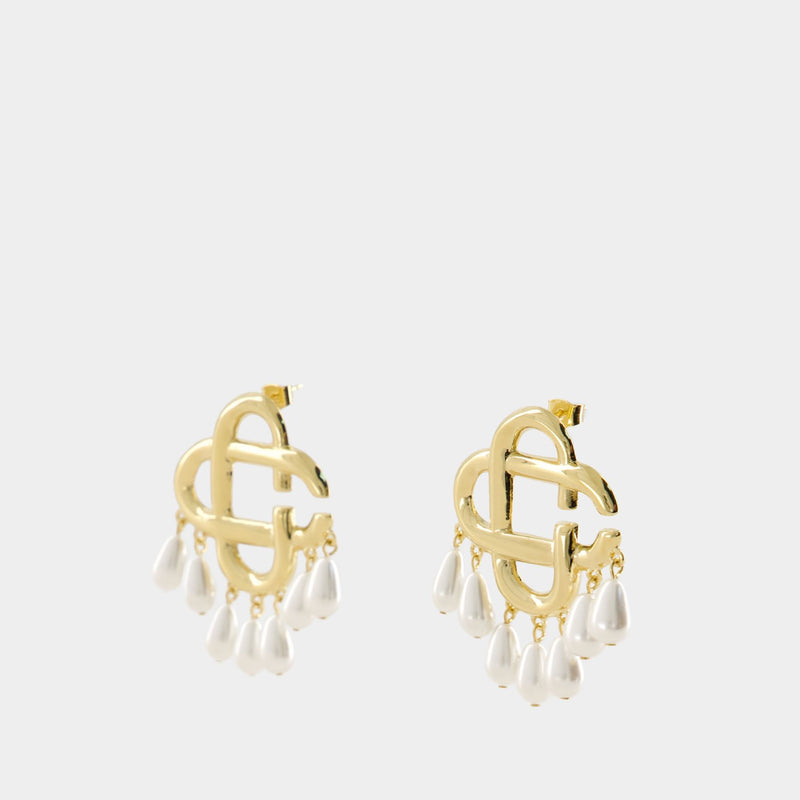 Pearl Drop Logo Earrings - Casablanca - Gold - Gold