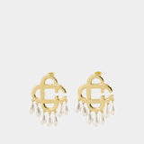 Pearl Drop Logo Earrings - Casablanca - Gold - Gold