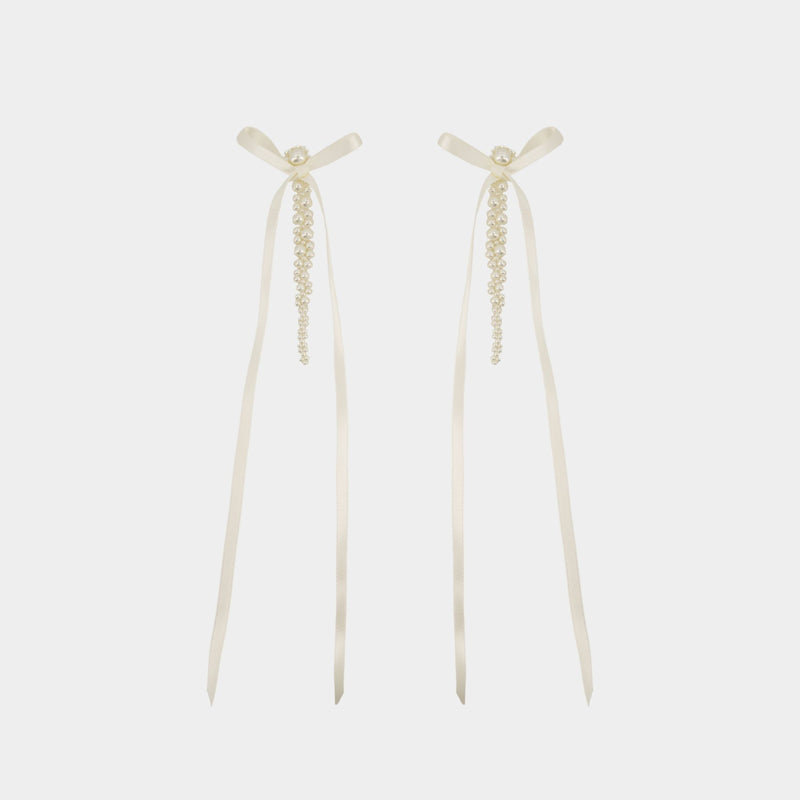 Bow Ribbon Drip Earrings - Simone Rocha - Pearl - Beige