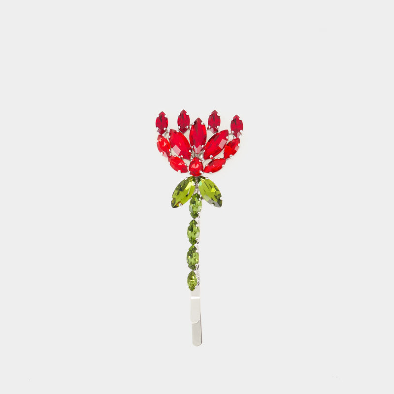 Crystal Carnation Hair Clip - Simone Rocha - Brass - Red