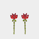 Crystal Carnation Drip Earrings - Simone Rocha - Brass - Red