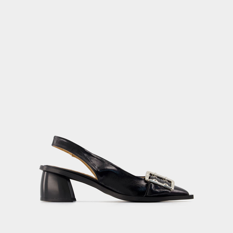 Feminine Buckle Slingback - Ganni - Synthetic Leather - Black