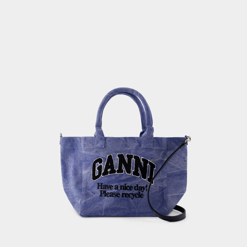 Small Easy Shopper Bag - Ganni - Cotton - Blue