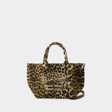 Small Easy Shopper Bag - Ganni - Cotton - Leopard Printed