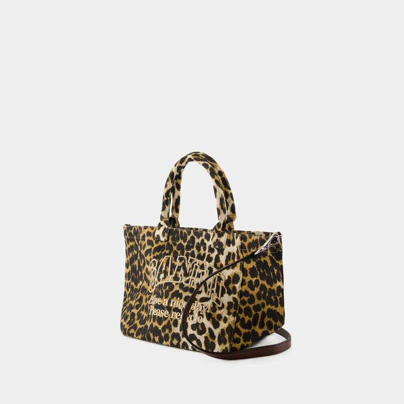 Small Easy Shopper Bag - Ganni - Cotton - Leopard Printed