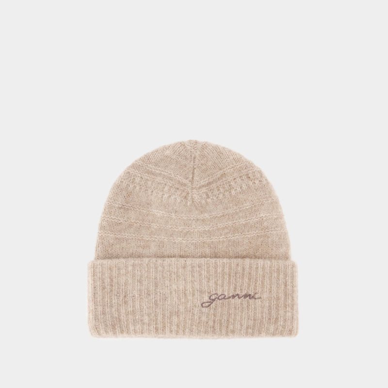 Soft Beanie - Ganni - Wool - Beige