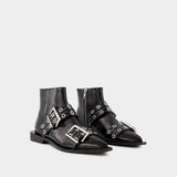 Feminine Buckle Ankle Boots - Ganni - Synthetic Leather - Black