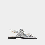 Feminine Buckle Ballerinas - Ganni - Synthetic Leather - Silver