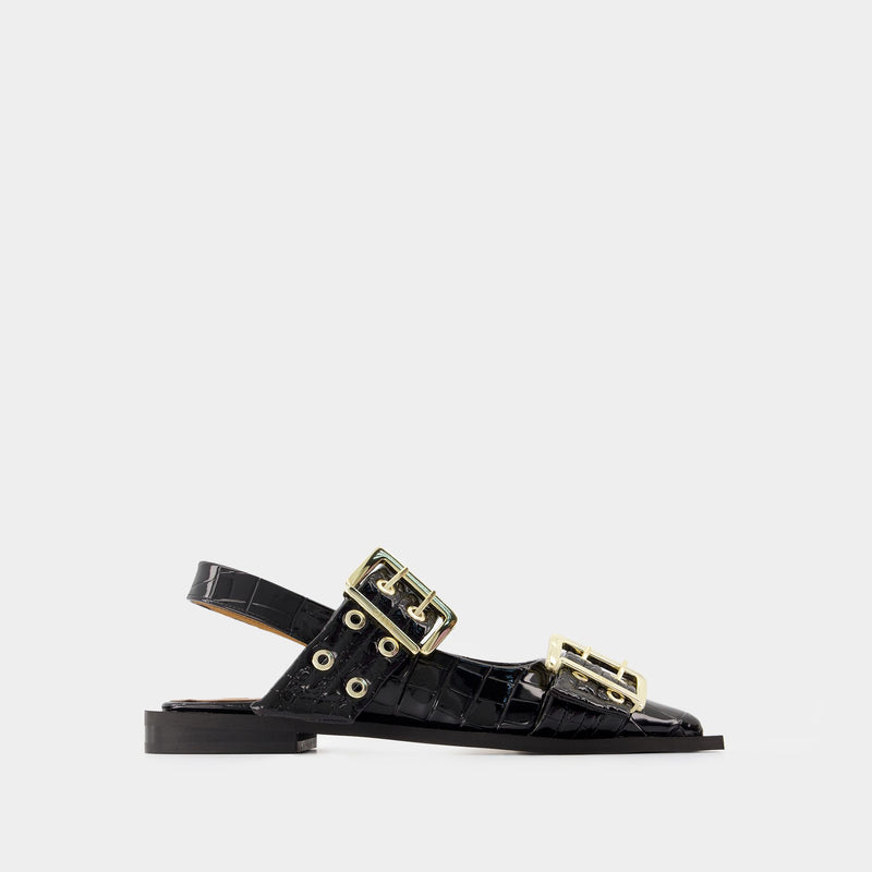 Feminine Buckle Ballerinas - Ganni - Synthetic Leather - Black