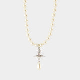 One Row Pearl Drop Choker - Vivienne Westwood - Metal - Grey