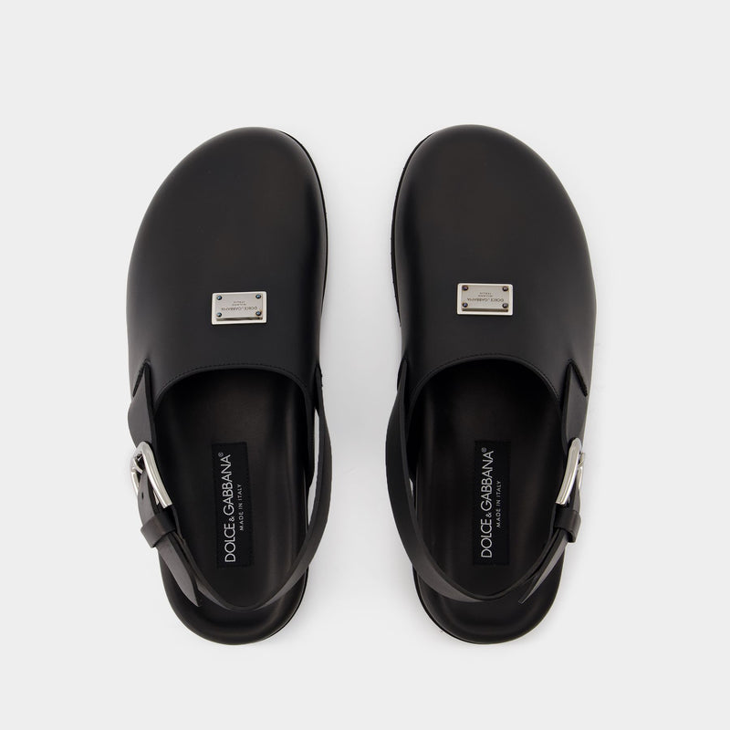 Logo-Plaque Sandals - Dolce&Gabbana - Leather - Black