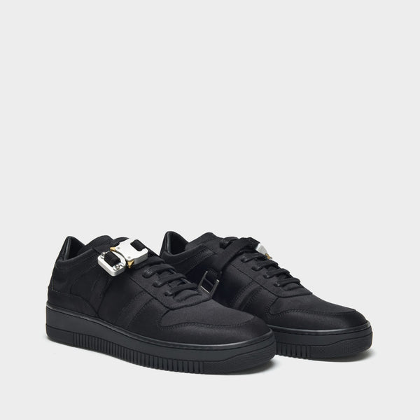 Buckle Low Trainers in Black Satin