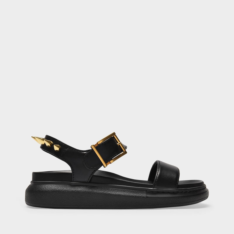 Sandals in Black and Gold Leather