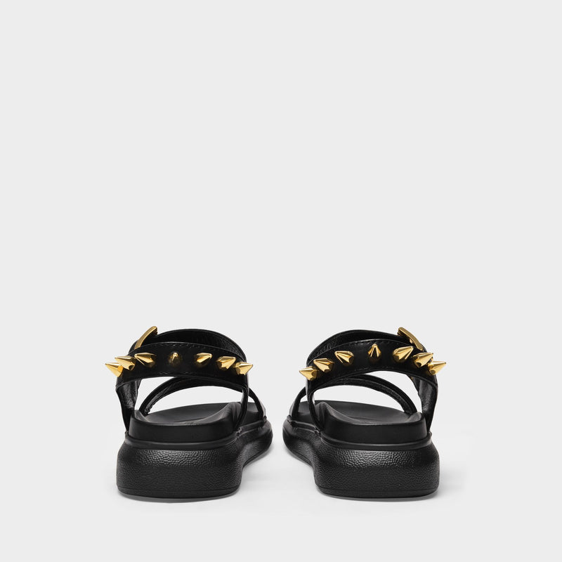 Sandals in Black and Gold Leather