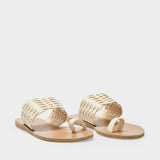 Thalia Woven Sandals in Off White Leather