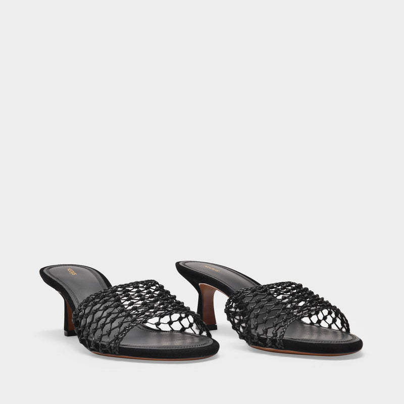 Lerna Sandals in Black Cotton Canvas