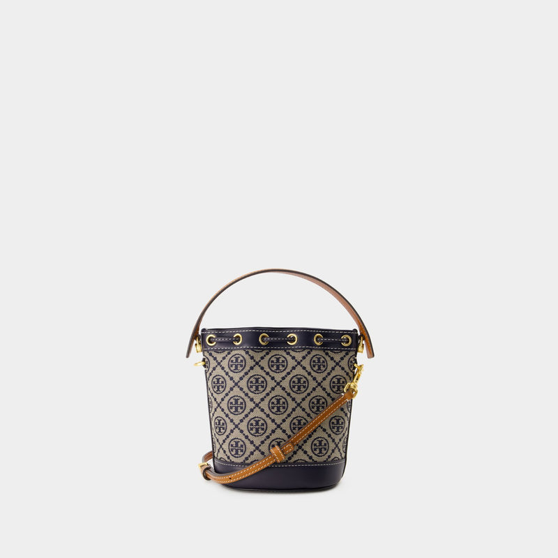 T Monogram Mini Bucket Bag - Tory Burch - Cotton - Tory Navy