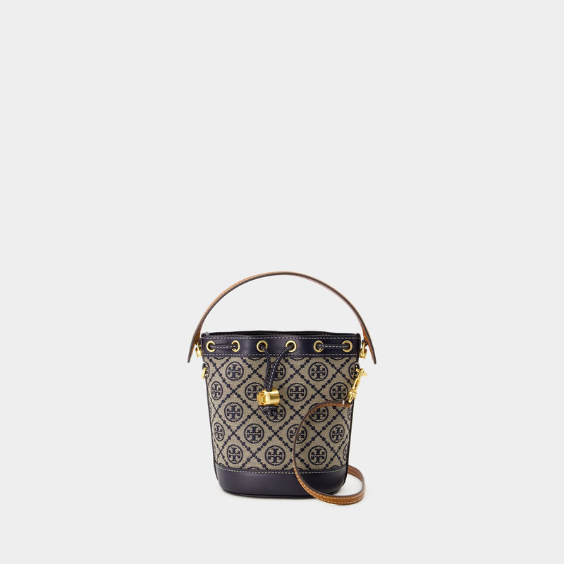 T Monogram Mini Bucket Bag - Tory Burch - Cotton - Tory Navy