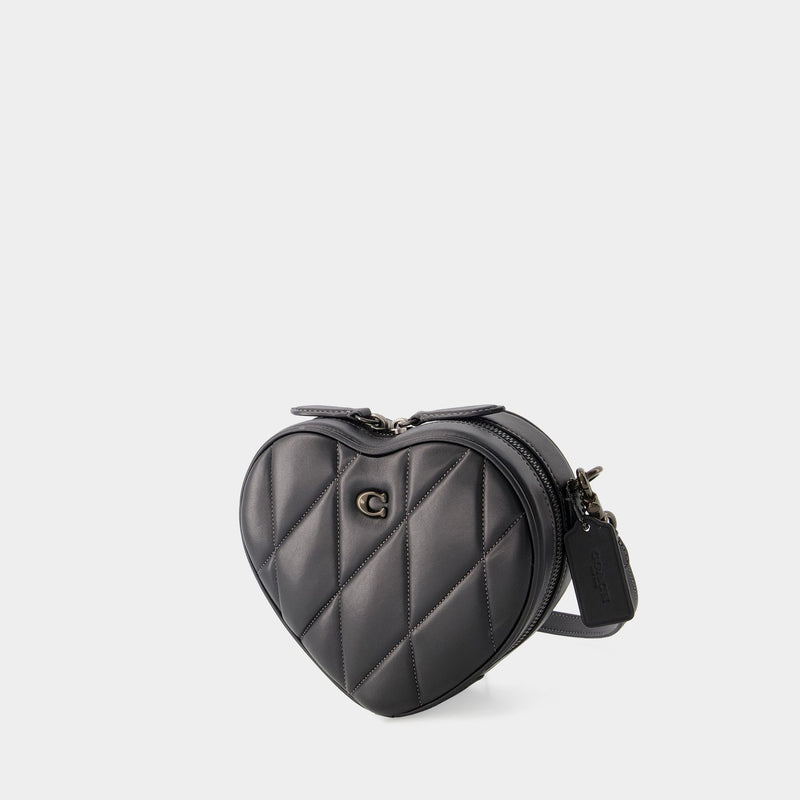 COACH Black Quilted Leather Heart Crossbody Bag