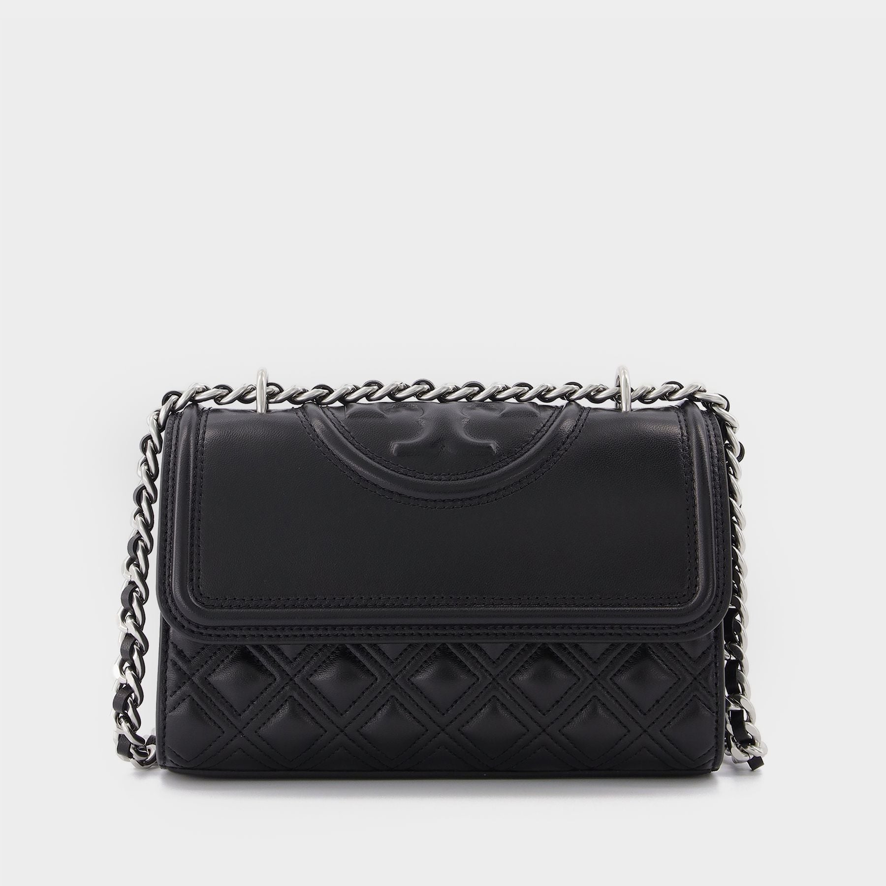 Fleming Small Hobo Bag - Tory Burch - Black/Silver - Leather