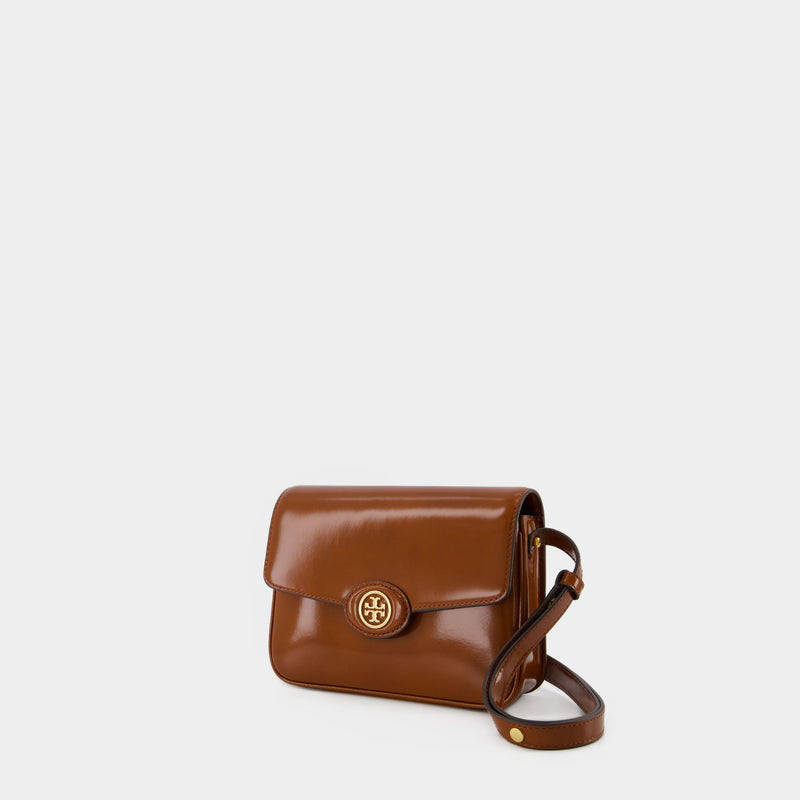 Tory Burch Robinson Leather Satchel Bag in Brown
