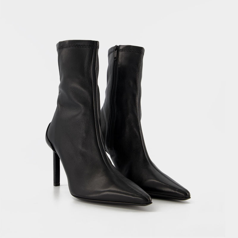 Stiletto Ankle Boots in Black Leather