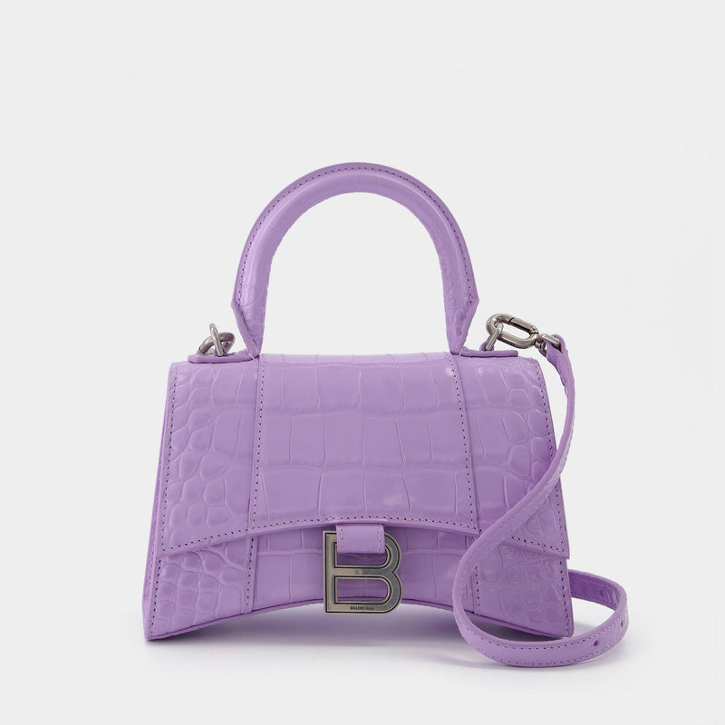 Balenciaga Hourglass Top Handle Bag XS Crocodile Embossed Pink in