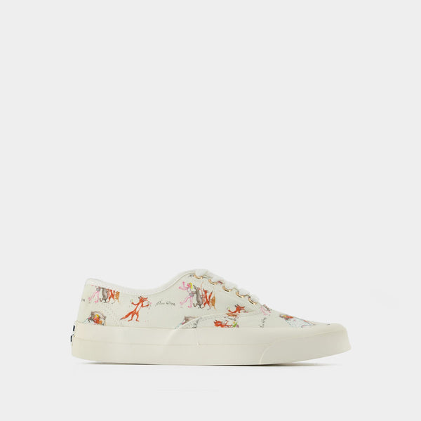 Oly Flower Fox Sneakers in White Cotton