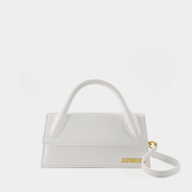 Jacquemus Le Chiquito Long Black Leather Top Handle Bag In White