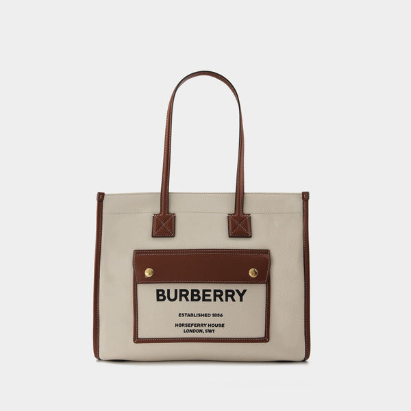 Ll Sm Pocket Dtl Ll6 Tote Bag - Burberry -  Natural/Tan - Cotton