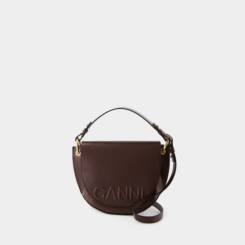 Banner Saddle Crossbody Bag - Ganni - leather - Chocolate