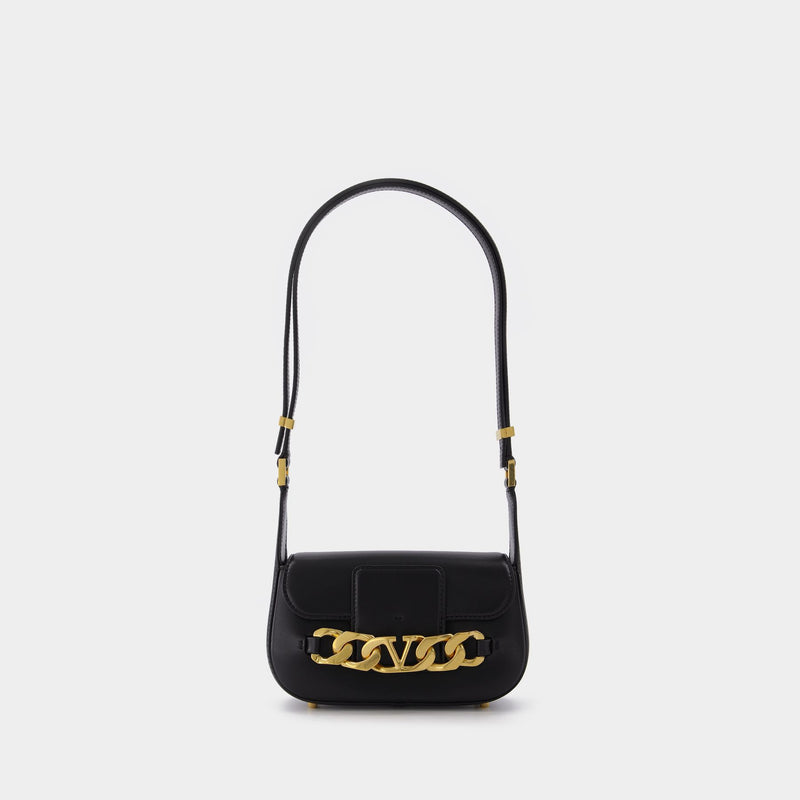 White V-Logo chain leather shoulder bag