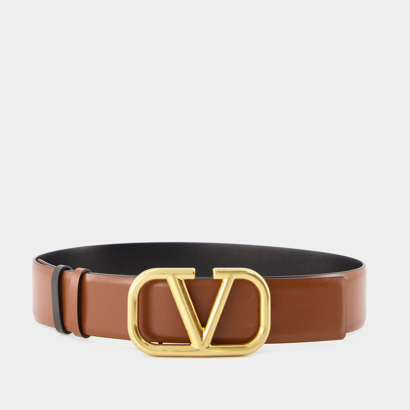VALENTINO GARAVANI: VLogo Signature reversible leather belt - Dark
