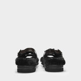 Multi-Strap Track Sandal in Black Jet Leather