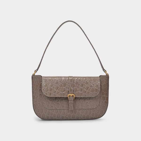 Miranda Bag in Grey Crocodile Embossed Leather