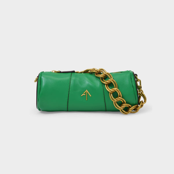 Mini Cylinder Bag in Snake Embossed Green Leather