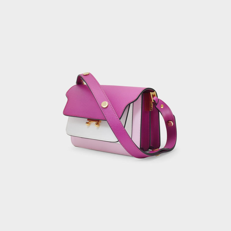 Marni Trunk Mini Leather Shoulder Bag In Pink/purple