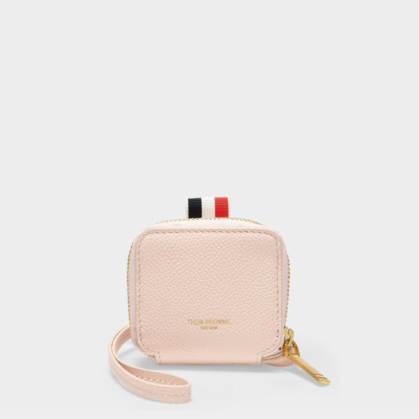 Zippered Coin Purse W/ Strap & 4Bar Applique In Pebble Grain Leather - L8, H8, W0.5 680 Lt Pink Small Leather Goods